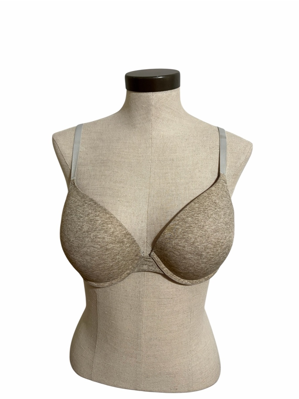 PINK Victoria's Secret Heathered Beige T-Shirt Bra with Light Gray Straps 36C